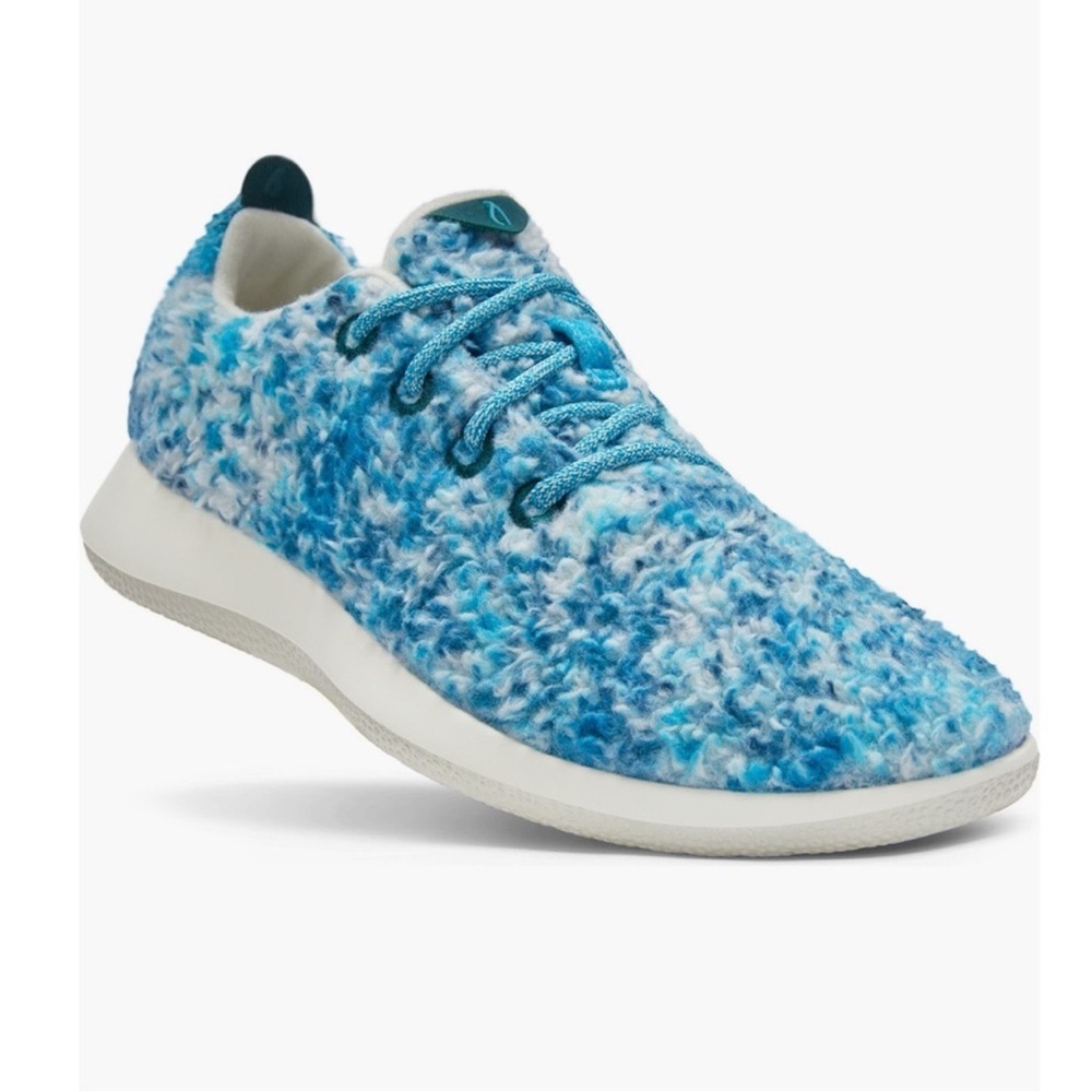 Allbirds wool fluff runner blue green sneaker shoe lace up size 7